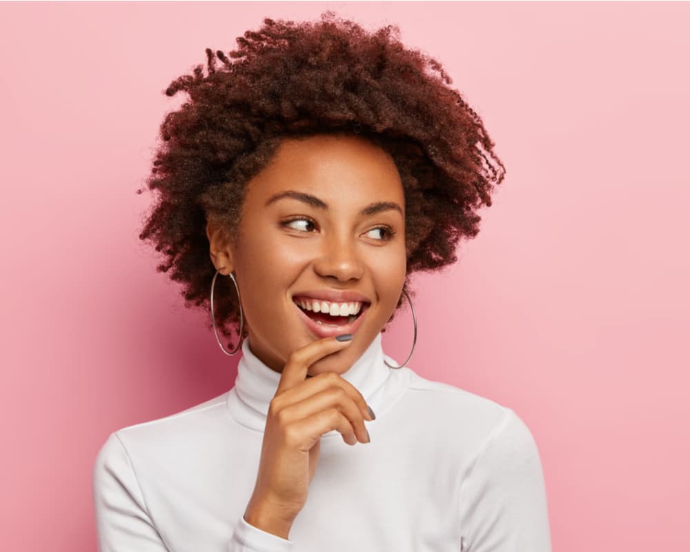 pretty woman on a pink background